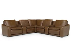 Mor Furniture Reclining Sectionals|Sectionals|Paradise 7 Piece 2 Power Sectional W/ 2 Power Armless Recliner In Chestnut Leather