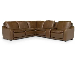 Mor Furniture Reclining Sectionals|Sectionals|Paradise 6 Piece 2 Power Sectional W/ 2 Power Armless Recliner In Chestnut Leather