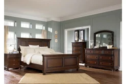 Mor Furniture Bedroom Sets|Porter Panel Bed, Dresser, Mirror & Nightstand In Rustic Brown, Queen