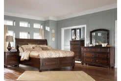 Mor Furniture Storage Beds|Beds|Porter Sleigh Bed W/ Storage In Rustic Brown, Queen