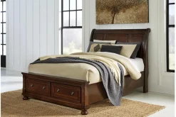 Mor Furniture Storage Beds|Beds|Porter Sleigh Bed W/ Storage In Rustic Brown, Queen