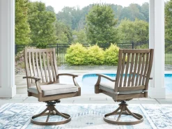 Mor Furniture Outdoor Dining Chairs|Rainier Outdoor Swivel Chair In Brown/Beige, Set Of 2