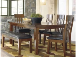 Mor Furniture Seating For 6|Dining Room Sets|Ralene Extendable Dining Table, 4 Chairs & Bench In Brown