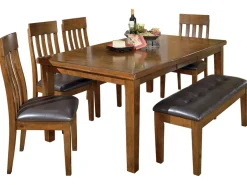 Mor Furniture Seating For 6|Dining Room Sets|Ralene Extendable Dining Table, 4 Chairs & Bench In Brown