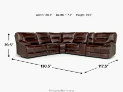 Mor Furniture Sectionals|Retreat 6 Piece Power Sectional W/ Power Armless Recliner In Cognac Leather