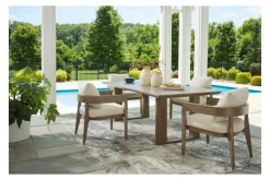 Mor Furniture Outdoor Dining Sets|Serene Bay Outdoor Dining Table & 4 Arm Chairs In Dark Brown