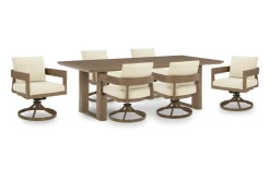 Mor Furniture Outdoor Dining Sets|Serene Bay Outdoor Dining Table & 6 Arm Chairs In Dark Brown