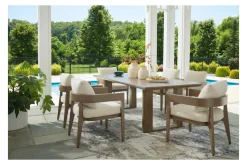 Mor Furniture Outdoor Dining Sets|Serene Bay Outdoor Dining Table & 6 Arm Chairs In Dark Brown