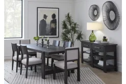 Mor Furniture Dining Room Sets|Shelby Trestle Dining Table, 4 Wood Back Chairs & 2 Upholstered Chairs In Coffee Bean
