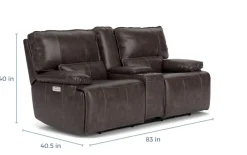 Mor Furniture Reclining Loveseats|Loveseats|Sofia 3 Power Console Loveseat In Brown Leather