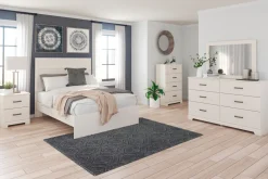 Mor Furniture Bedroom Sets|Stelsie Panel Bed, Dresser, Mirror & Nightstand In Gray, Full