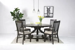 Mor Furniture Seating For 4|Round Dining Sets|Stone Round Dining Table & 4 Chairs In , Upholstered Slat White