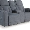 Mor Furniture Reclining Loveseats|Loveseats|Studio Cave 2 Power Console Loveseat In Steel