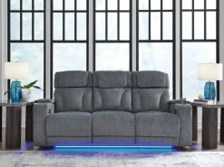 Mor Furniture Reclining Sofas|Sofas|Studio Cave 2 Power Sofa W/ Drop Down Table In Steel