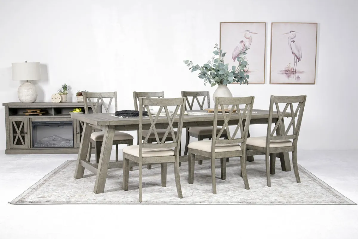 Mor Furniture Seating For 6|Dining Room Sets|Telluride Dining Table & 6 X-Back Chairs In Driftwood