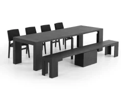 Mor Furniture Dining Benches|Transformer Round Extendable Dining Bench In Smoked Hickory Dark Gray