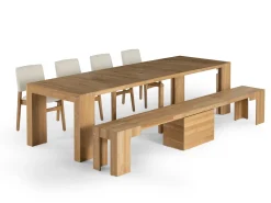 Mor Furniture Dining Benches|Transformer Round Extendable Dining Bench In Smoked Hickory Dark Gray