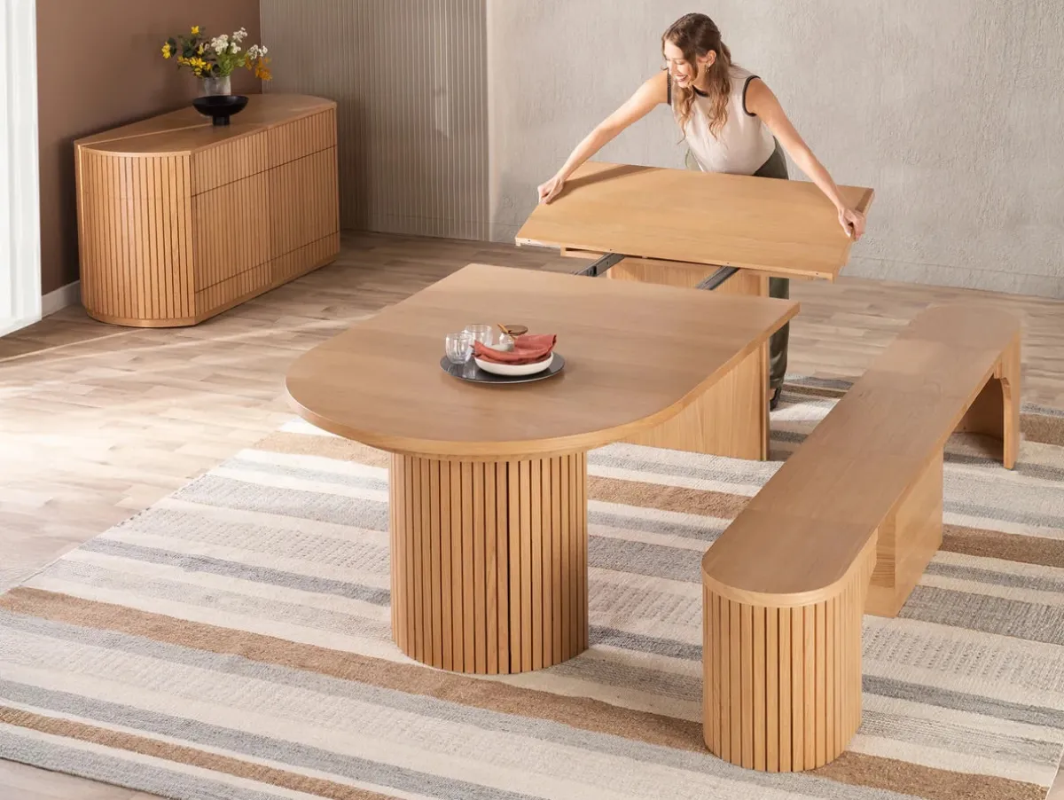 Mor Furniture Round Dining Tables|Dining Tables|Transformer Round Extendable Dining Table In Scandinavian Oak