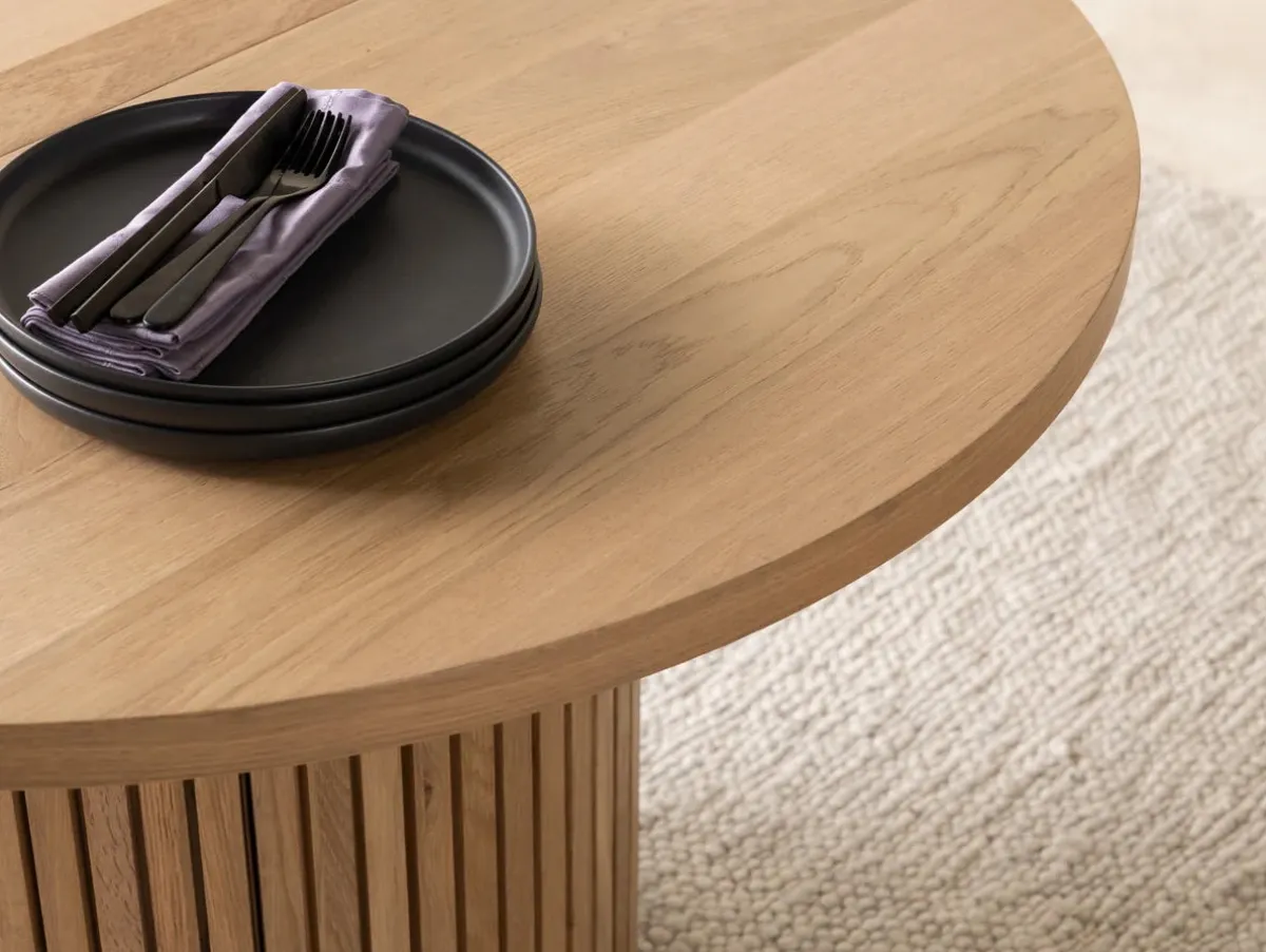 Mor Furniture Round Dining Tables|Dining Tables|Transformer Round Extendable Dining Table In Scandinavian Oak