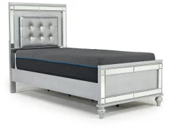 Mor Furniture Bedroom Sets|Valentino Panel Bed, Dresser, Mirror & Nightstand In Silver, Twin
