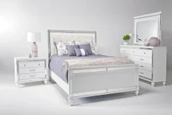 Mor Furniture Bedroom Sets|Valentino Panel Bed, Dresser, Mirror & Nightstand In Silver, Twin