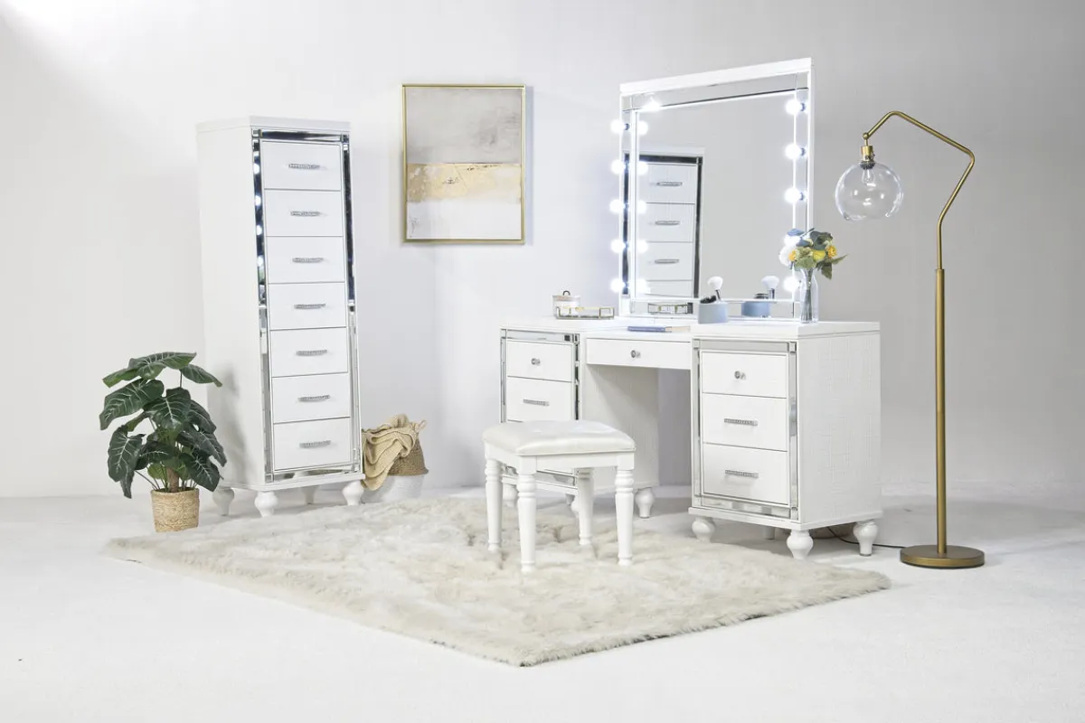Mor Furniture Vanities & Mirrors|Valentino Vanity, Mirror & Stool In Silver