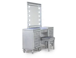 Mor Furniture Vanities & Mirrors|Valentino Vanity, Mirror & Stool In Silver