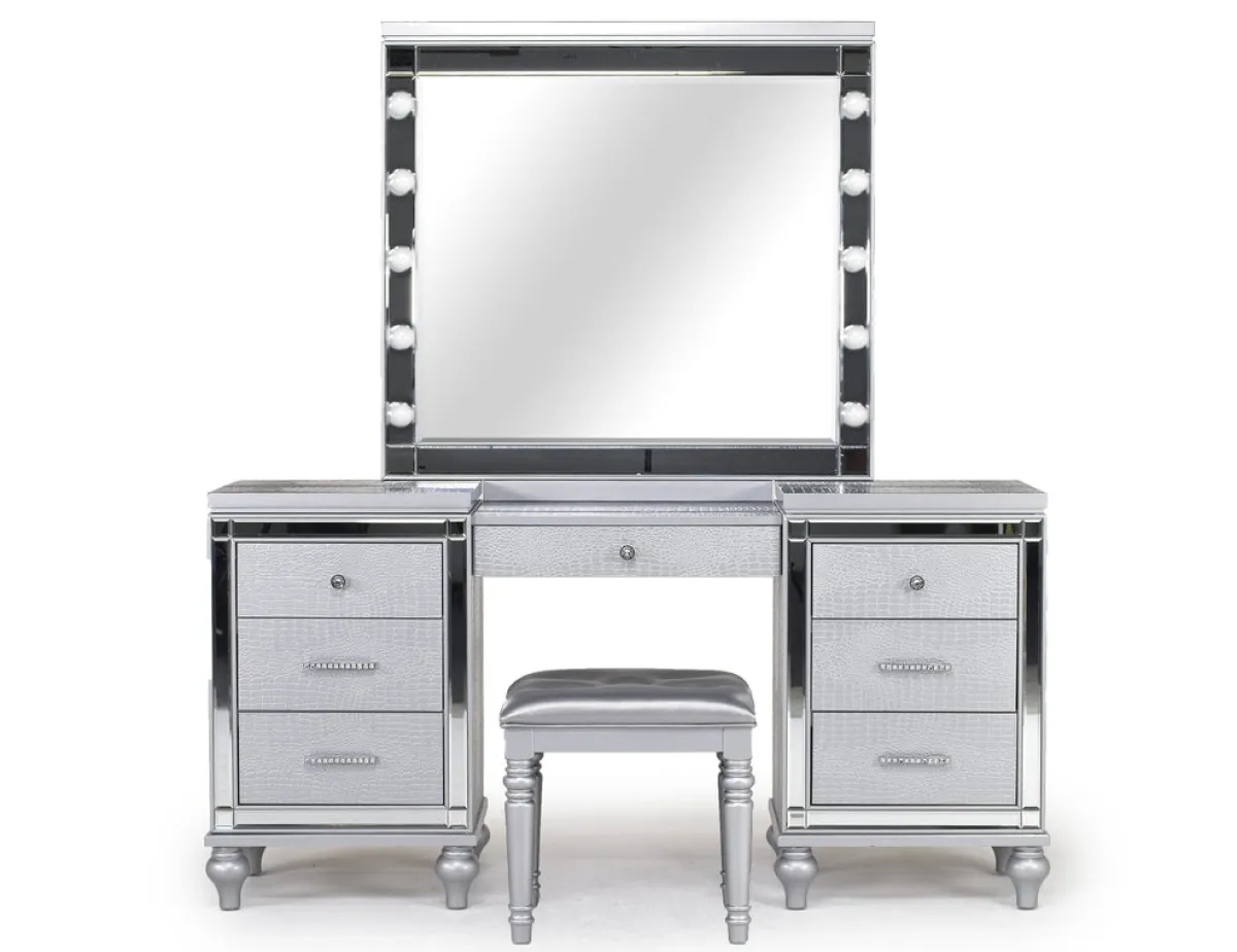 Mor Furniture Vanities & Mirrors|Valentino Vanity, Mirror & Stool In Silver