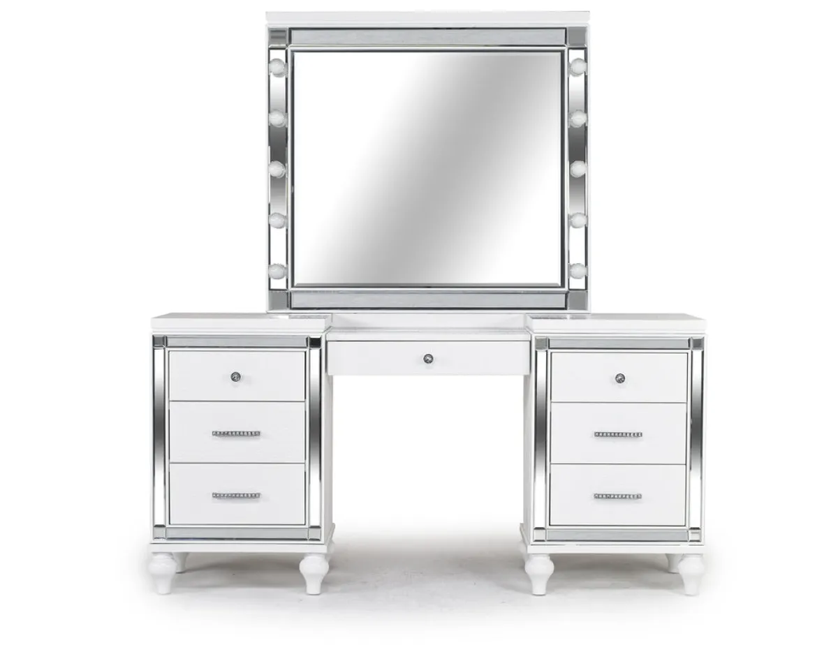 Mor Furniture Vanities & Mirrors|Valentino Vanity, Mirror & Stool In Silver