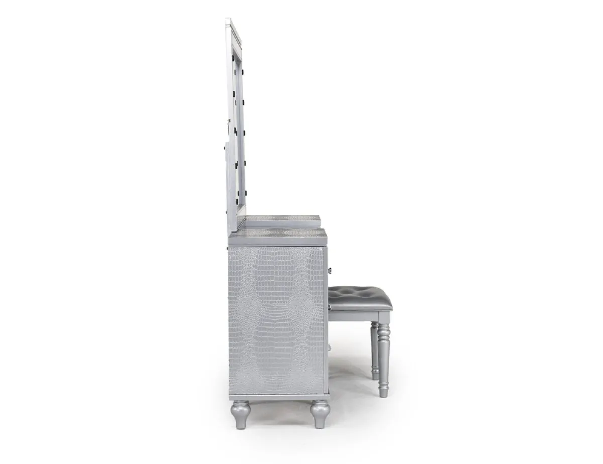 Mor Furniture Vanities & Mirrors|Valentino Vanity, Mirror & Stool In Silver