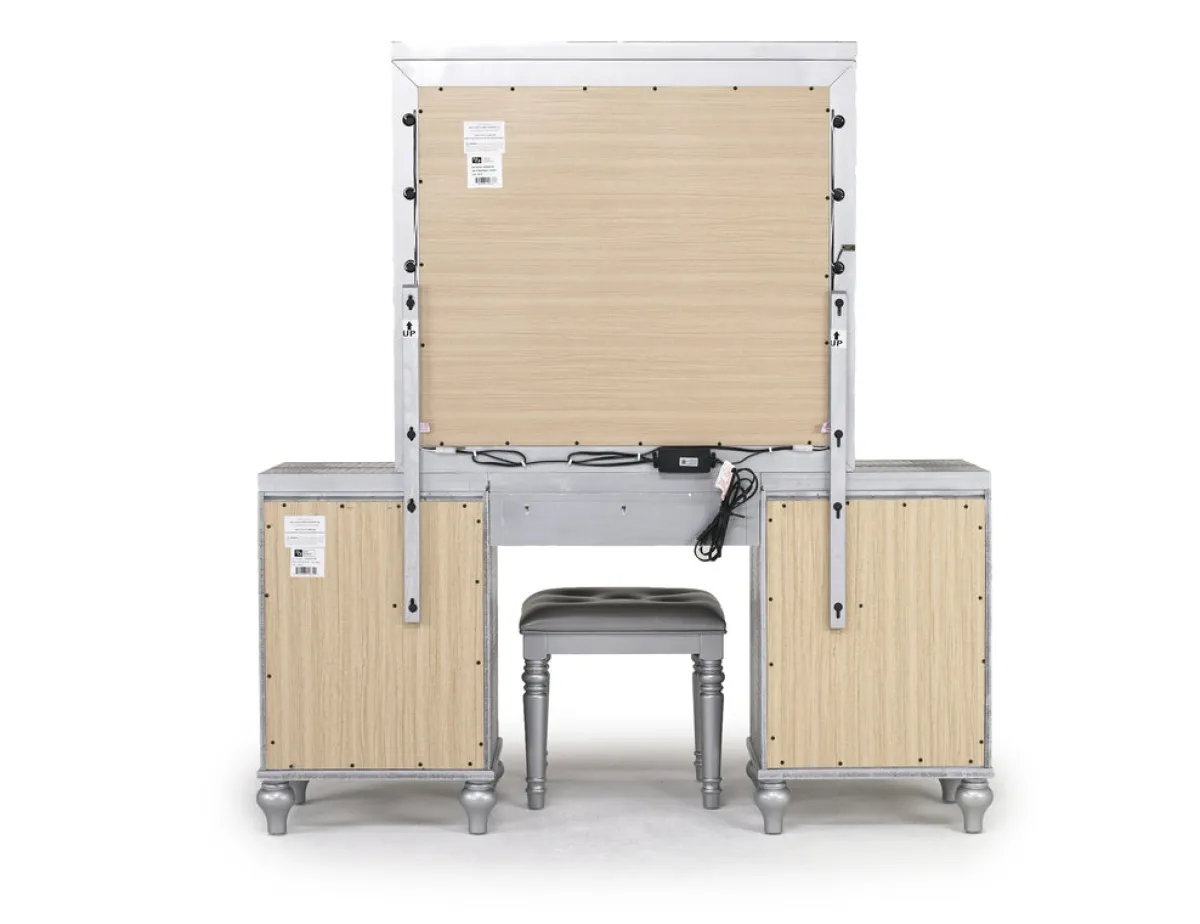 Mor Furniture Vanities & Mirrors|Valentino Vanity, Mirror & Stool In Silver