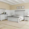 Mor Furniture Bedroom Sets|Valley Ridge Panel Bed, Dresser, Mirror & Nightstand In White Gray Finish, Queen