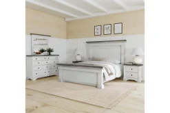 Mor Furniture Bedroom Sets|Valley Ridge Panel Bed, Dresser, Mirror & Nightstand In White Gray Finish, Queen