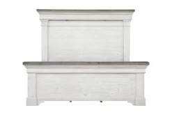Mor Furniture Bedroom Sets|Valley Ridge Panel Bed, Dresser, Mirror & Nightstand In White Gray Finish, Queen