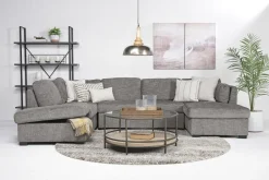 Mor Furniture Sectionals|Vivian Full Pullout Dual Chaise Sectional In Gray Fabric, Right Facing