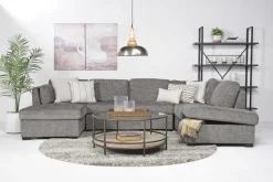 Mor Furniture Sectionals|Vivian Full Pullout Dual Chaise Sectional In Gray Fabric, Right Facing