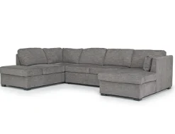 Mor Furniture Sectionals|Vivian Full Pullout Dual Chaise Sectional In Gray Fabric, Right Facing