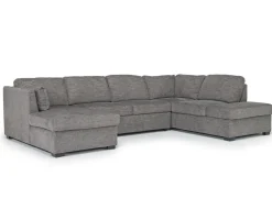Mor Furniture Sectionals|Vivian Full Pullout Dual Chaise Sectional In Gray Fabric, Right Facing