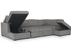 Mor Furniture Sectionals|Vivian Full Pullout Dual Chaise Sectional In Gray Fabric, Right Facing