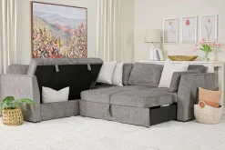 Mor Furniture Sleeper Sofas|Sectionals|Vivian Full Tux Sleeper Sectional In Gray Fabric, Left Facing