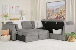 Mor Furniture Sleeper Sofas|Sectionals|Vivian Full Tux Sleeper Sectional In Gray Fabric, Left Facing