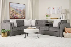 Mor Furniture Sleeper Sofas|Sectionals|Vivian Queen Tux Sleeper Sectional W/ Drop Down Table In Handwoven Pewter, Right Facing