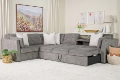 Mor Furniture Sleeper Sofas|Sectionals|Vivian Queen Tux Sleeper Sectional W/ Drop Down Table In Handwoven Pewter, Right Facing