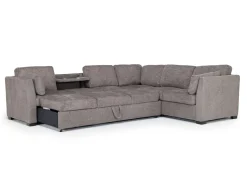 Mor Furniture Sleeper Sofas|Sectionals|Vivian Queen Tux Sleeper Sectional W/ Drop Down Table In Handwoven Pewter, Right Facing