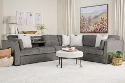 Mor Furniture Sleeper Sofas|Sectionals|Vivian Queen Tux Sleeper Sectional W/ Drop Down Table In Handwoven Pewter, Right Facing