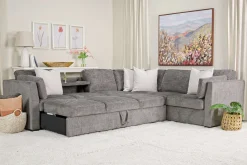 Mor Furniture Sleeper Sofas|Sectionals|Vivian Queen Tux Sleeper Sectional W/ Drop Down Table In Handwoven Pewter, Right Facing