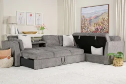 Mor Furniture Sleeper Sofas|Sectionals|Vivian Queen Tux Sleeper Sectional W/ Drop Down Table In Handwoven Pewter, Right Facing