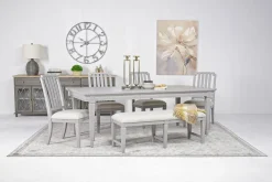 Mor Furniture Seating For 6|Dining Room Sets|Willowbrook Dining Table, 4 Chairs & Bench In Pebble, Slat