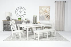 Mor Furniture Seating For 6|Dining Room Sets|Willowbrook Dining Table, 4 Chairs & Bench In Pebble, Slat