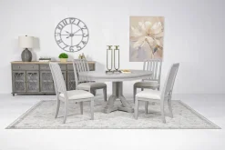 Mor Furniture Seating For 4|Round Dining Sets|Willowbrook Round Dining Table & 4 Chairs In Pebble, Slat
